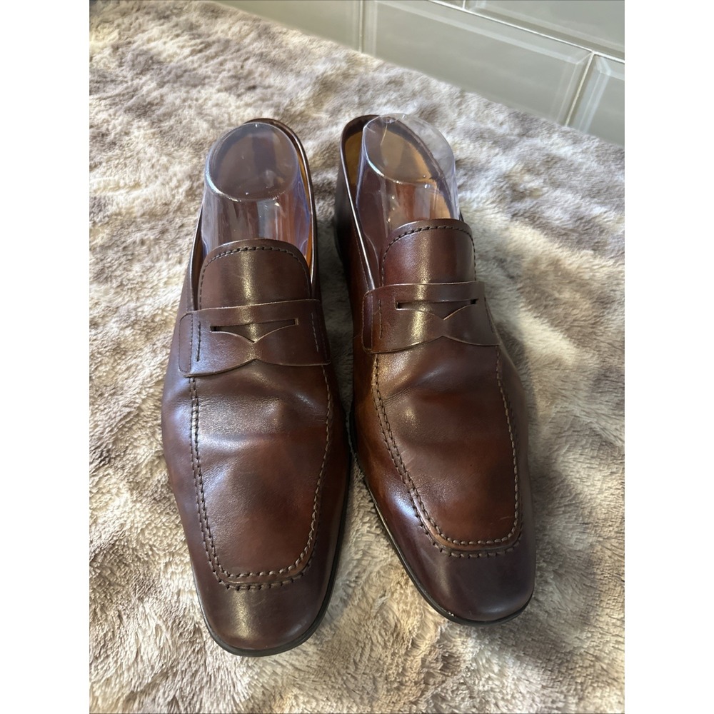 MAGNANNI Men's Sasso Leather Penny Loafers Cognac‎ Size 9M MSRP $525. - Picture 4 of 12